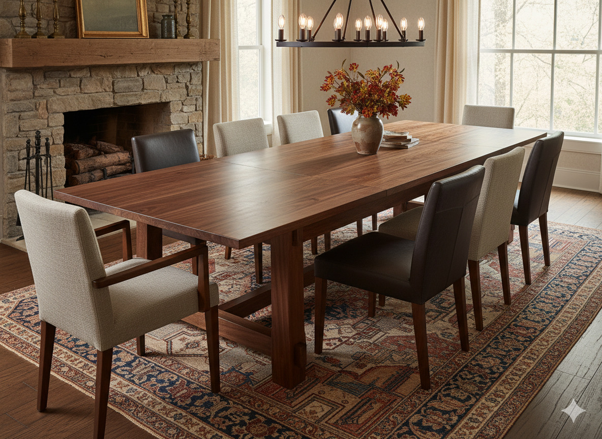 Custom walnut dining table with extension leaves