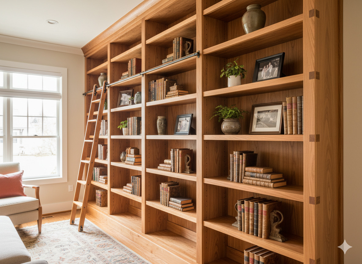 Custom cherry bookshelf with adjustable shelves